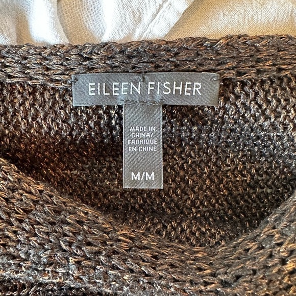 Eileen Fisher 3/4 Sleeve Shimmer Chainette Top Sweater Organic Linen Medium - Picture 4 of 5